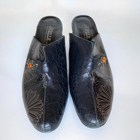 Helle Comfort Jemma 39 Slide Black Bootie Embossed Crocodile Jewel Heel US 8 - Picture 7 of 12